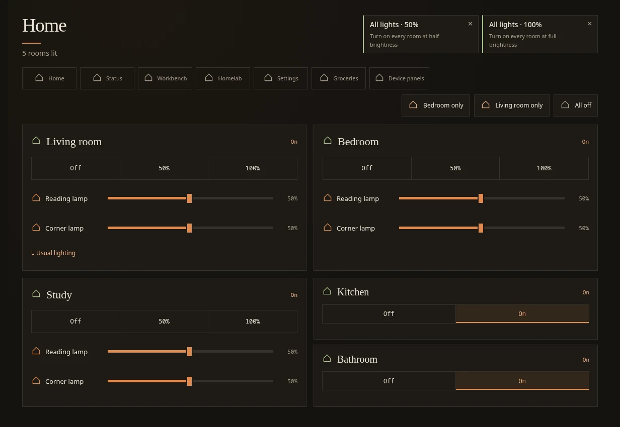 Explore Hearth: custom Home Assistant room controls, shown with staged data